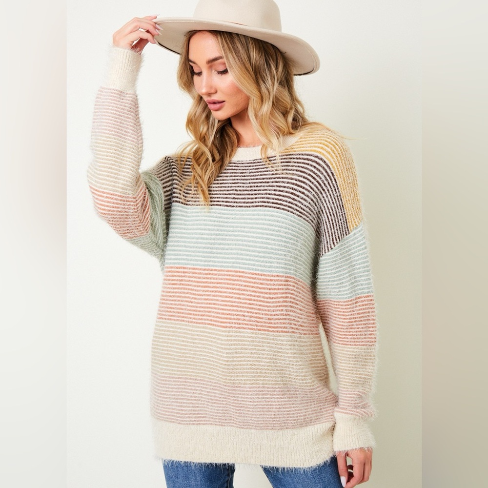 #20 CLOSEOUT SALE! Beautiful Color Block striped cozy sweater NWT - Picture 2 of 7